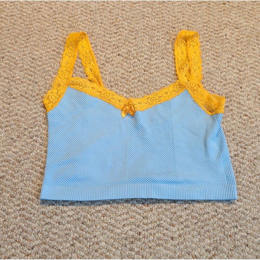 Urban Outfitters Out From Under Cropped Tank Top Cami M/L Blue Lace Ribbed